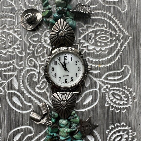 VTG Watch Bracelet‎ 5.5" Phillip Guerro PTG Sterling Turquoise Charm 53.9g Video - Picture 1 of 14
